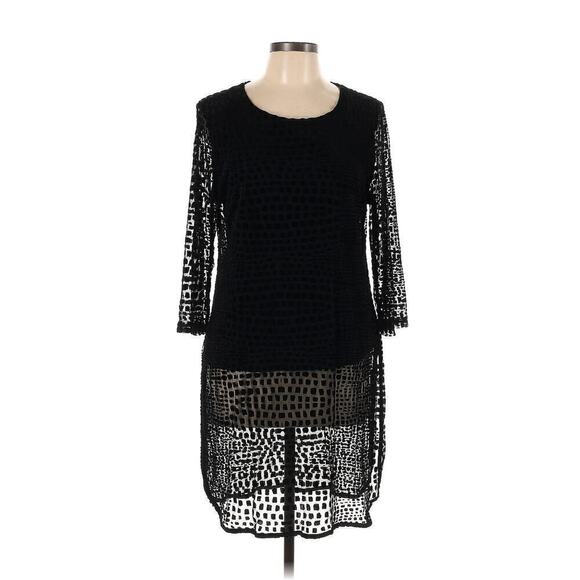 Alfani Geometric Black Tunic Top Semi Sheer Sleeve & Hem Size M - Picture 5 of 10